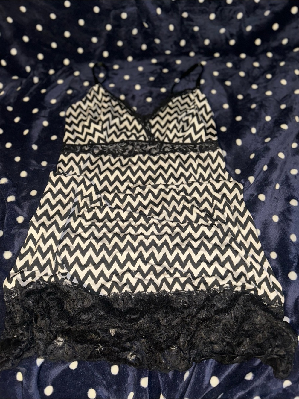 Marilyn Monroe Gray & White Chevron Slip Top with Lace Trim